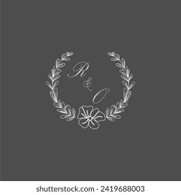 RO initial monogram wedding with creative leaf