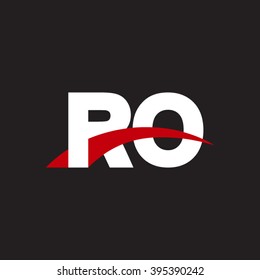 RO initial overlapping swoosh letter logo white red black background