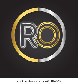 RO Letter logo in a circle. gold and silver colored. Vector design template elements for your business or company identity.