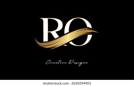 RO Letter Monogram Logo – Elegant Gold Brush Stroke Letter mark for Luxury Branding, Fashion, Boutique  Premium Identity Design
