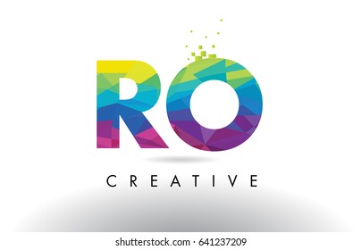 RO R O Colorful Letter Design with Creative Origami Triangles Rainbow Vector.