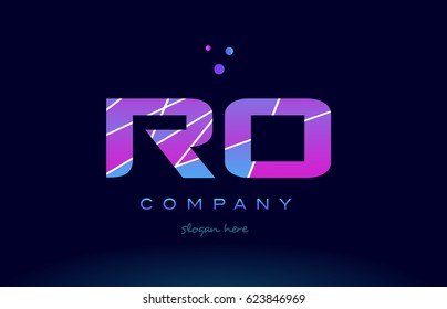 ro r o  creative color blue background pink purple magenta alphabet letter company logo vector icon