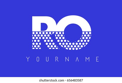 RO R O Dotted Pattern Letter Logo Design Vector with Blue Background.