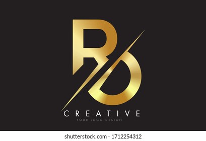 RO R O Golden Letter Logo Design with a Creative Cut. Creative logo design with Black Background.