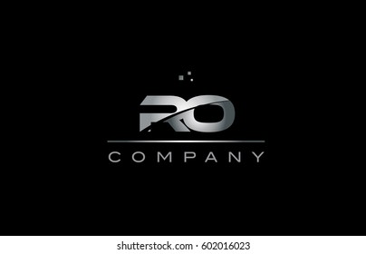 ro r o  silver grey metal metallic alphabet technology company letter logo design vector icon template black background