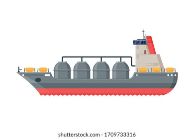 Ro Ro Ship Vessel, Side View, Water Transport, Sea or Ocean Transportation Vector Illustration