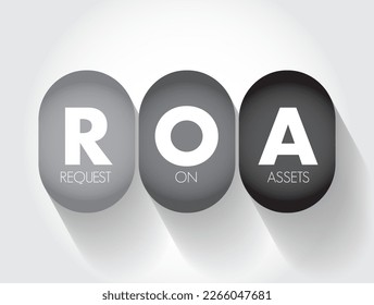 ROA Return On Assets - percentage of how profitable a company's assets are in generating revenue, acronym text concept background