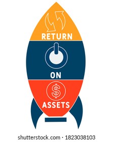 ROA - return on assets. word lettering illustration with icons for web banner, flyer, landing page, presentation, book cover, article, etc.