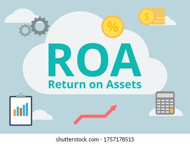 ROA vector. Return on Assets concept. Finance and business concept. Flat design on light blue background.