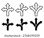 Road  1 one, 2 two, 3 three way direction arrow sign set. Turn arrow navigation sign. Traffic route. Vector illustration. GPS element symbol template. Road signs icon collection.