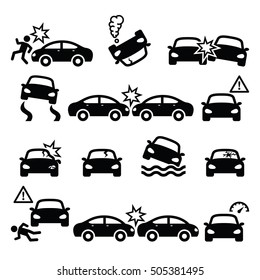 
Road accident, car crash, personal injury vector icons set 
