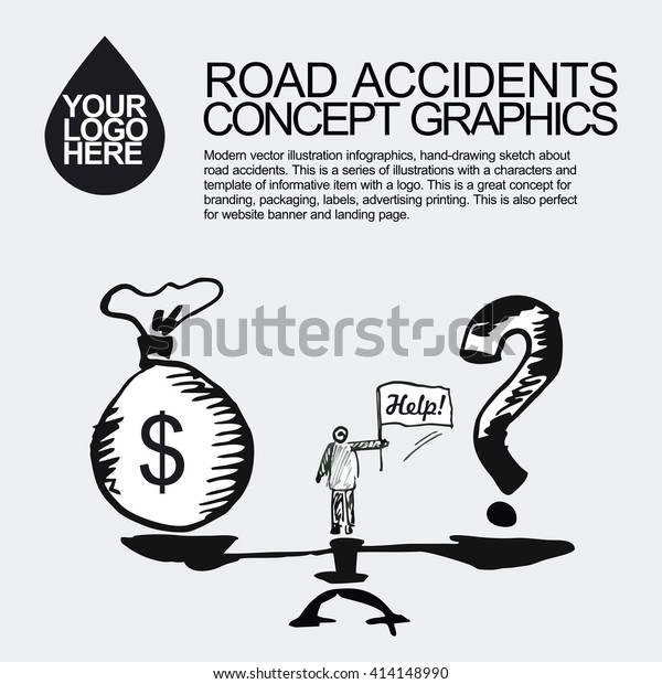 A road accident concept\
design. The car crashed incident. The situation on the road with a\
car. Disaster accident tragedy of car. Hand drawing a sketch with a\
car.