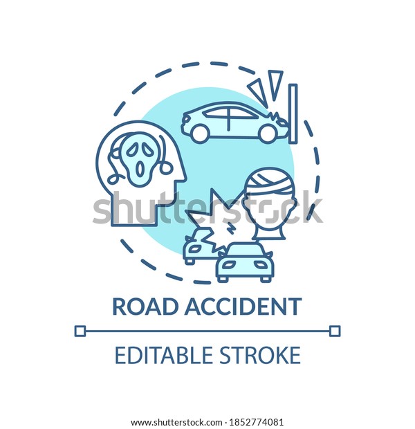 Road accident concept icon. Posttraumatic stress\
disorder idea thin line illustration. Mentally recovery. Car\
accident trauma symptoms. Vector isolated outline RGB color\
drawing. Editable stroke