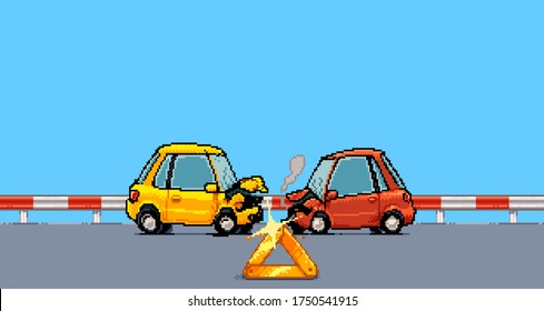 Road Accident. Pixel Art illustration svg
