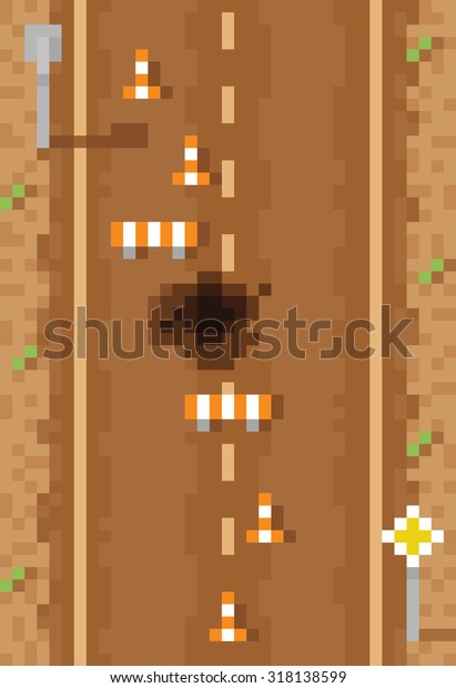 road\
accident - retro pixel art vector illustration\
brown