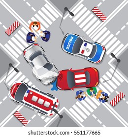 Road accident. View from above. Vector illustration. 