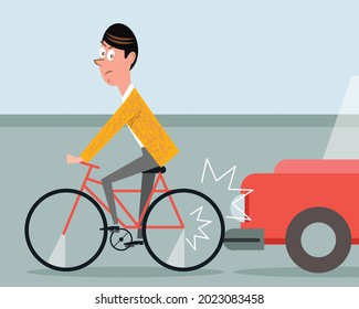 Road accident in which car hits bicycle rider from behind