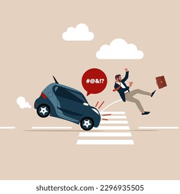 Road accidents safety and insurance. Businessman being hit by a car. Modern vector illustration in flat style