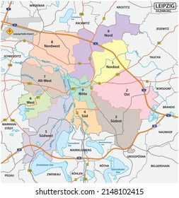 road and administrative map of the saxon city of leipzig, Germany