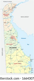 hoja de ruta y mapa administrativo del estado norteamericano de Delaware