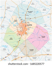  road and administrative vector map of greater Austin, Texas, United States