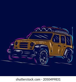 Of road adventure vehicle line pop art potrait logo colorful design with dark background. Abstract vector illustration. Isolated black background for t-shirt, poster, clothing.