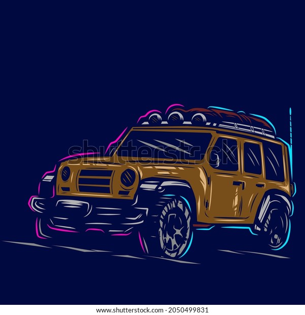 Of road\
adventure vehicle line pop art potrait logo colorful design with\
dark background. Abstract vector illustration. Isolated black\
background for t-shirt, poster,\
clothing.