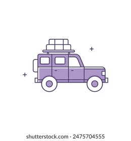 Road Adventures, Road Trip Essentiale, Autoreisen, Landschaftliche Routen, Urlaubsreisen, Reisen Vektorillustration Icon Design
