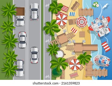 The road along the beach. View from above. Vector illustration.