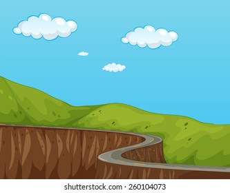 Road along the hills in the countryside