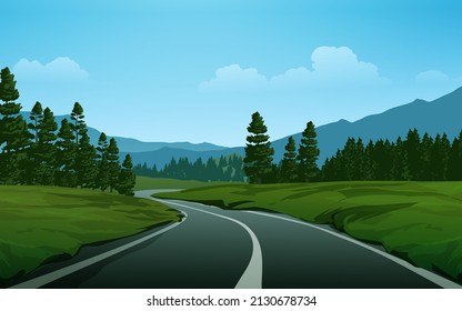 Road along mountain forest in countryside