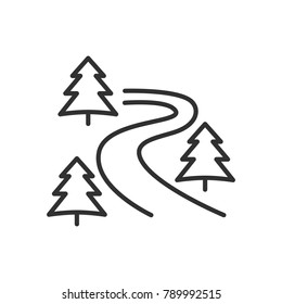 Road among trees. linear icon. Line with Editable stroke