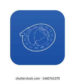 Road around earth globe icon blue vector isolated on white background