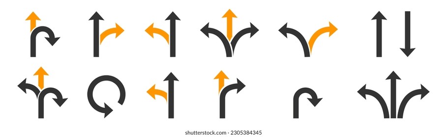 Road arrow icon. Road way icons set. Vector illustration.