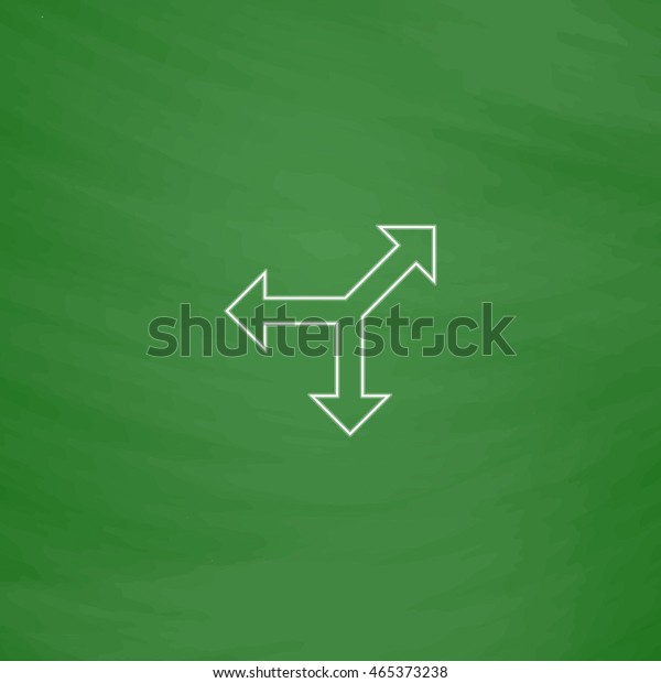 road arrow Outline vector icon.\
Imitation draw with white chalk on green chalkboard. Flat Pictogram\
and School board background. Illustration\
symbol