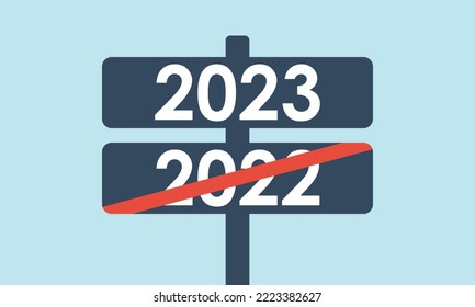 signo de flecha de ruta con inicio de 2023 y finales de 2022, estrategia de negocio o concepto de camino de éxito, avanzar infografía vectorial