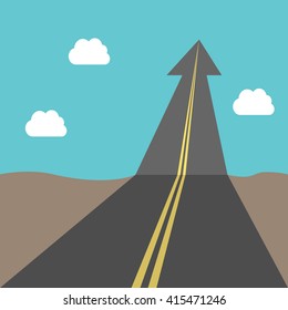 Road with arrow to sky. Success, business, growth, future, goal, freedom, opportunity, aspirations and faith concept. EPS 8 vector illustration, no transparency