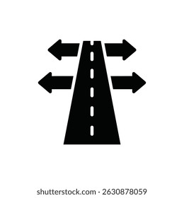 Carretera con flechas que muestran puntos de decisión en la ruta de planificación empresarial