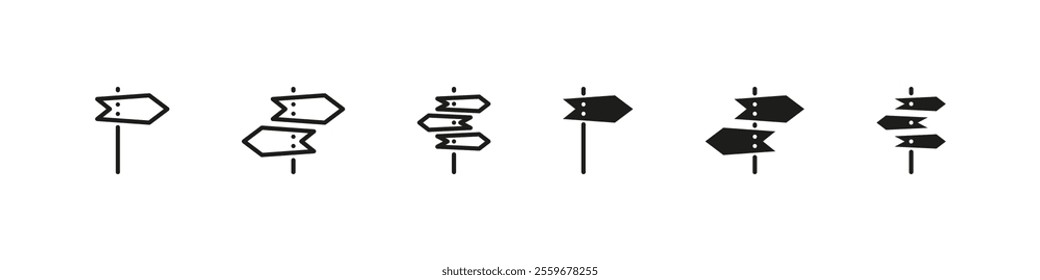 Road arrows showing directions. Navigation and guidance symbols