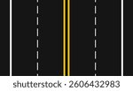 Road asphalt. empty highway road design. empty highway road with yellow dividing lines. top view. roadway pattern