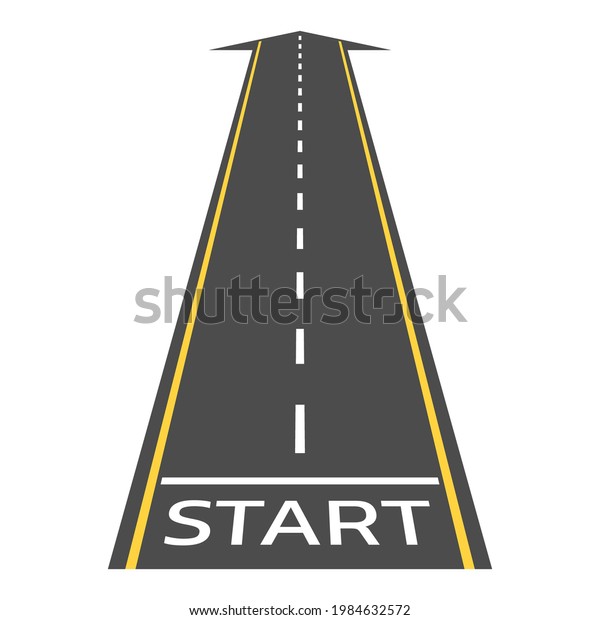 Road or asphalt highway\
concept with start line, arrow and horizon perspective. Vector\
illustration.