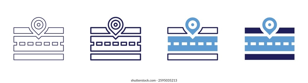 Road asphalt icon in 4 different styles. Thin Line, Line, Bold Line, Duotone. Duotone style. Editable stroke.