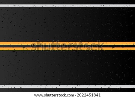 Road asphalt top view background. Asphalt highway textured vector background. Paved road with a dividing stripes. Grainy texture. Abstract concept graphic separation lines