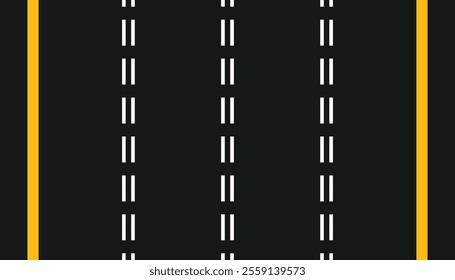 Road asphalt top view. road with yellow and white line of traffic lane. road top view. flat vector street. highway or roadway background. tarmac background