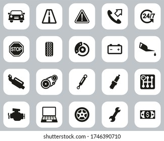 Road Assistance Service Icons Black & White Flat Design Set Big