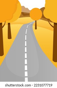 Road in autumn between orange trees