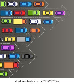 Road background with multicolored cars isolated on gray background