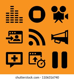 road, badge, image, recorder, contact and waveform icon vector set. Flat vector design with filled icons. Designed for web and software interfaces