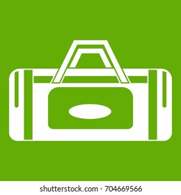 Road bag icon white isolated on green background. Vector illustration