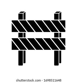 Road barrier black glyph icon. Striped block on highway. Dead end sign. Barricade for forbidden work site. Blocked highway obstacle. Silhouette symbol on white space. Vector isolated illustration